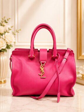 Authentic Saint Laurent YSL Cabas Chyc Pink Leather Tote Crossbody Bag